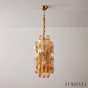 Lucerna - nowoczesny żyrandol w niklowym wykończeniu, widok z boku