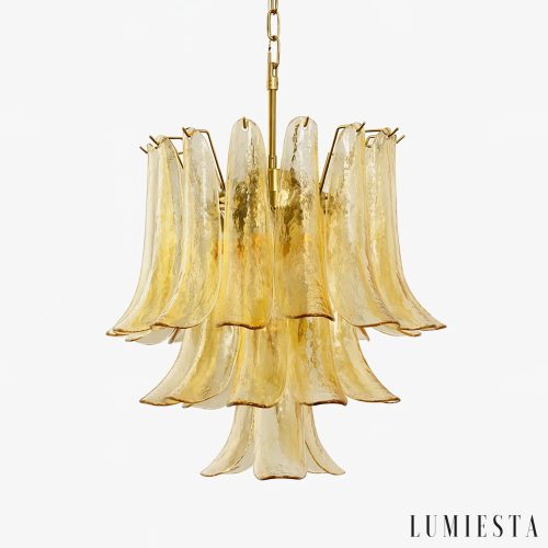Złota lampa wisząca szklana Lumina z kloszem do salonu, widok od przodu