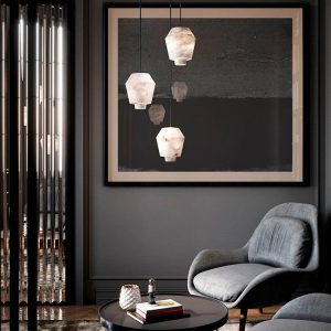 Madeira - lampa wisząca alabastrowa biała w ujęciu od przodu