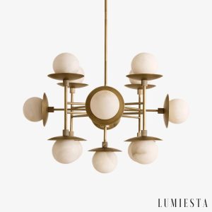 Lampa wisząca alabaster nikiel biała Mafra do salonu, widok od przodu