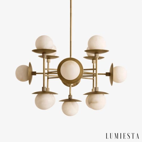 Lampa wisząca alabaster nikiel biała Mafra do salonu, widok od przodu