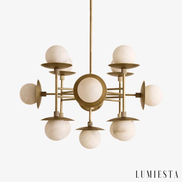 Lampa wisząca alabaster nikiel biała Mafra do salonu, widok od przodu