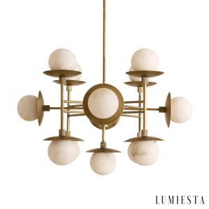 Lampa wisząca Mafra do salonu, alabastrowe elementy i biała powierzchnia w zbliżeniu