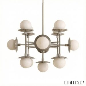 Mafra - elegancka lampa wisząca alabaster nikiel biała z pełnym widokiem konstrukcji