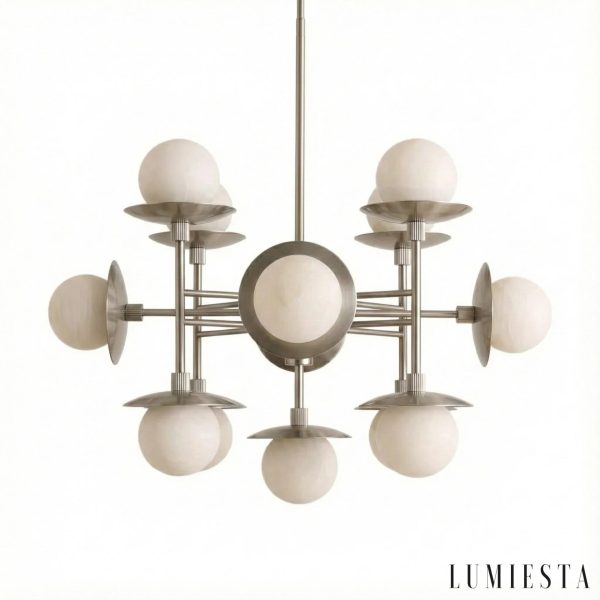 Mafra - elegancka lampa wisząca alabaster nikiel biała z pełnym widokiem konstrukcji