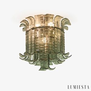 Szklane sufitowe glamour nikiel zielony - lampa Magia do salonu, widok z przodu