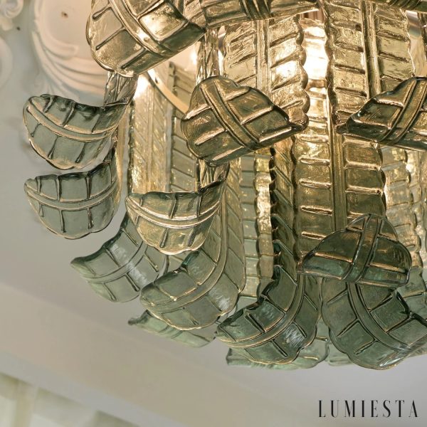 Magia - lampa sufitowe glamour, metalowa obręcz i zielone szklane klosze
