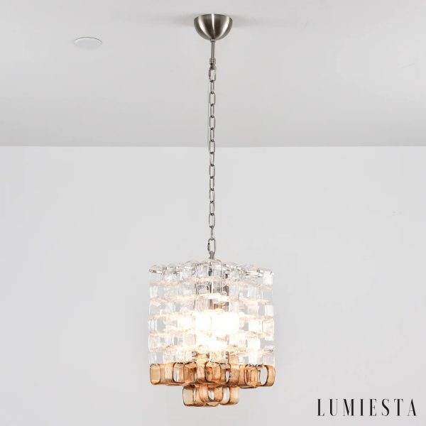 Lampa wisząca nikiel szkło Mare, nowoczesny żyrandol do salonu