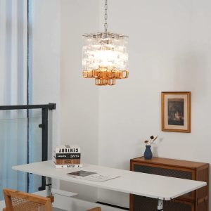 Mare, lampa wisząca z niklu i szkła, detal zawieszenia pod sufitem