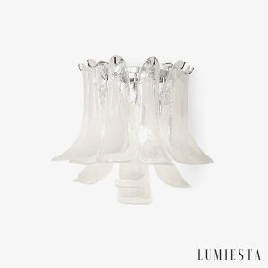 Kinkiet metalowy chrom i biały Matera do salonu, nowoczesna forma z białym kloszem