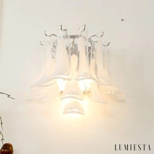 Kinkiet Matera metalowy chrom i biały, subtelny detal szkła i metalu