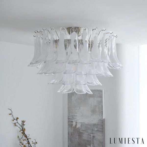 Mercurio - lampa sufitowa metalowa biała niklowana, detal białych ramion i niklowanych łączeń
