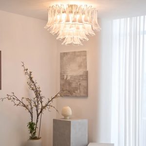 Mercurio - lampa sufitowa metalowa biała niklowana, detal górnego mocowania i ramienia
