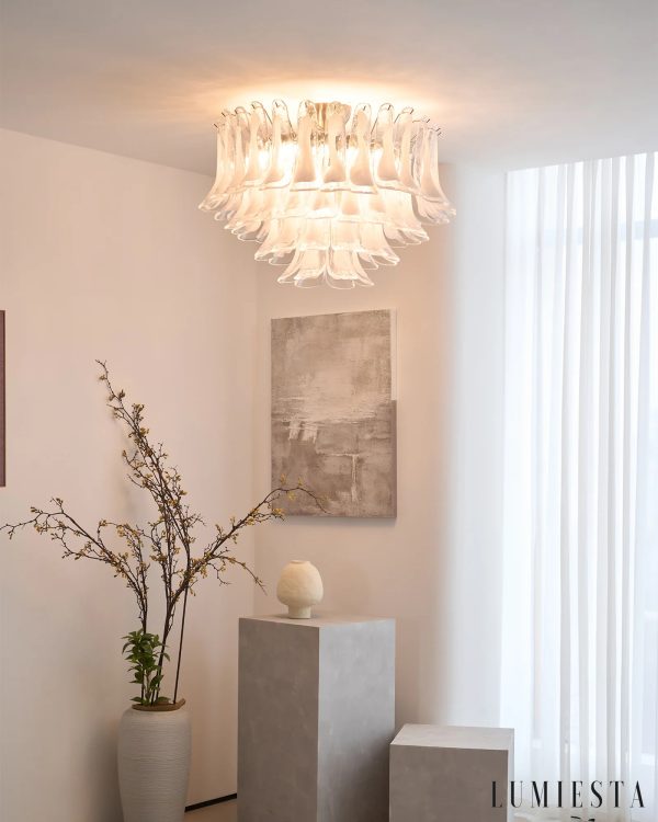 Mercurio - lampa sufitowa metalowa biała niklowana, detal górnego mocowania i ramienia