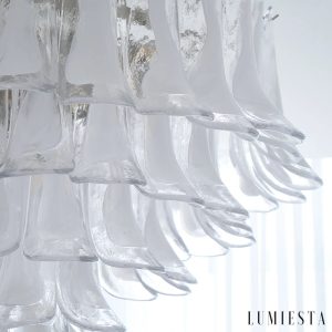 Lampa sufitowa Mercurio, zbliżenie na metalową konstrukcję w bieli i niklu