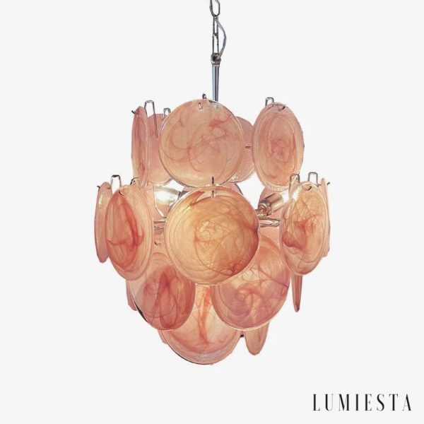 Lampa wisząca nikiel różowe szkło Mimosa, widok z przodu