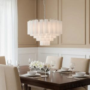 Lampa wisząca metalowa biała i nikiel Mistero - widok ogólny do salonu