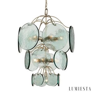 Nowoczesna lampa wisząca Moda z zielonym szkłem, widok pod kątem