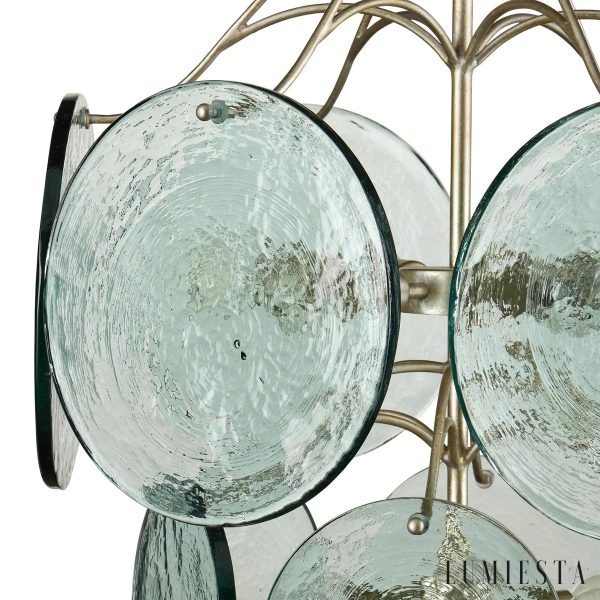 Moda - lampa wisząca nikiel zielone szkło, detal zawieszenia