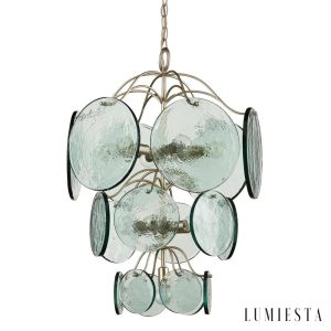 Lampa wisząca Moda z zielonego szkła i niklu, ujęcie całej bryły