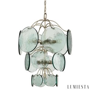Lampa wisząca Moda nikiel z zielonym szkłem, widok dekoracyjnych detali