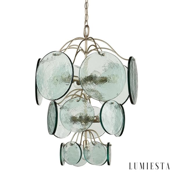 Lampa wisząca Moda nikiel z zielonym szkłem, widok dekoracyjnych detali