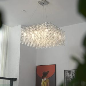 Modena - prostokątna lampa wisząca z kryształów, detal górnej konstrukcji
