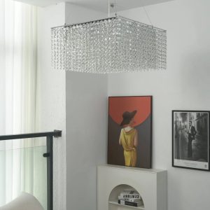 Modena - prostokątna lampa wisząca kryształowa, ujęcie narożnika