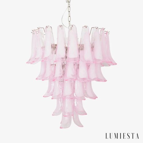 Lumiesta Modulor - Lampa wisząca glamour, różowe szkło i nikiel do salonu, Ø65 x 65 cm Lampa wisząca różowe szkło glamour Modulor - widok od przodu