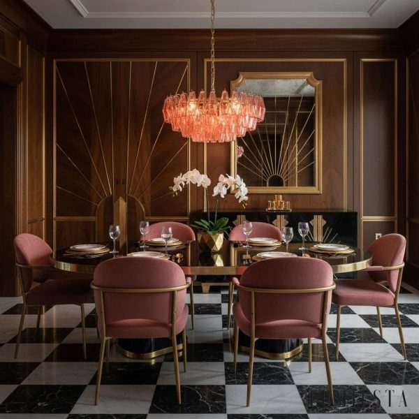 Montagna - lampa wisząca glamour z różowego szkła i metalu, ujęcie pod kątem