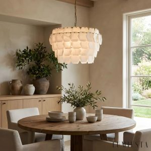 Lampa wisząca alabastrowa biała złota Montijo - widok od przodu, Ø60/80 cm