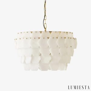 Żyrandol alabastrowy biały okrągły Montijo Ø60 cm - elegancka lampa wisząca do salonu na białym tle