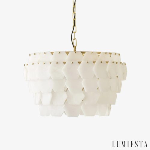 Żyrandol alabastrowy biały okrągły Montijo Ø60 cm - elegancka lampa wisząca do salonu na białym tle