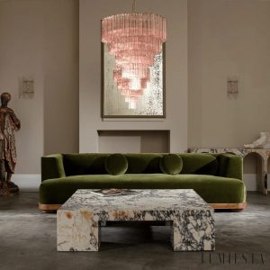 lampa wisząca szklano-metalowa przydymiony kwarc Murano - widok ogólny do salonu