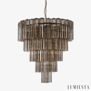Żyrandol szklany przydymiony Murano Ø80 cm — wielopiętrowa lampa wisząca nowoczesna na białym tle