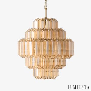 Złota lampa wisząca metalowo-szklana Nadir do salonu, widok od przodu