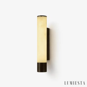 Kinkiet alabaster czarno-biały Nakki Ø6 cm — cylindryczny minimalistyczny design z metalową oprawą na białym tle