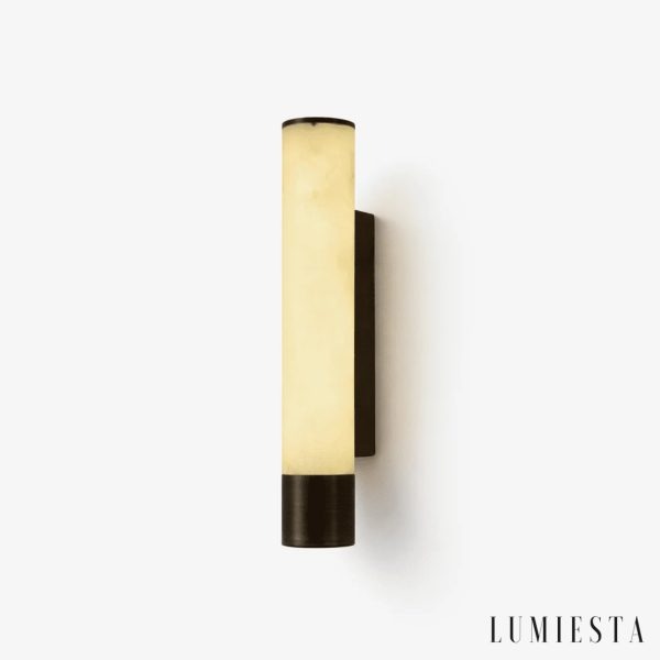 Kinkiet alabaster czarno-biały Nakki Ø6 cm — cylindryczny minimalistyczny design z metalową oprawą na białym tle