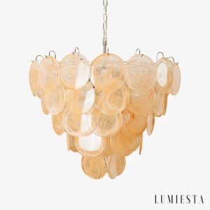 Lampa wisząca szklano-metalowa pomarańczowa Neve do salonu, widok z przodu