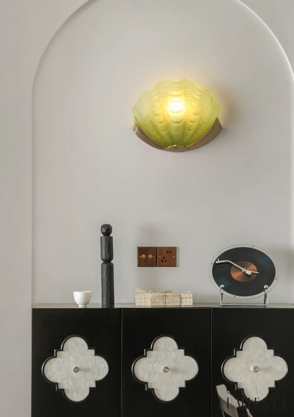 Notte - kinkiet art déco z złotego metalu i szkła, widok z przodu