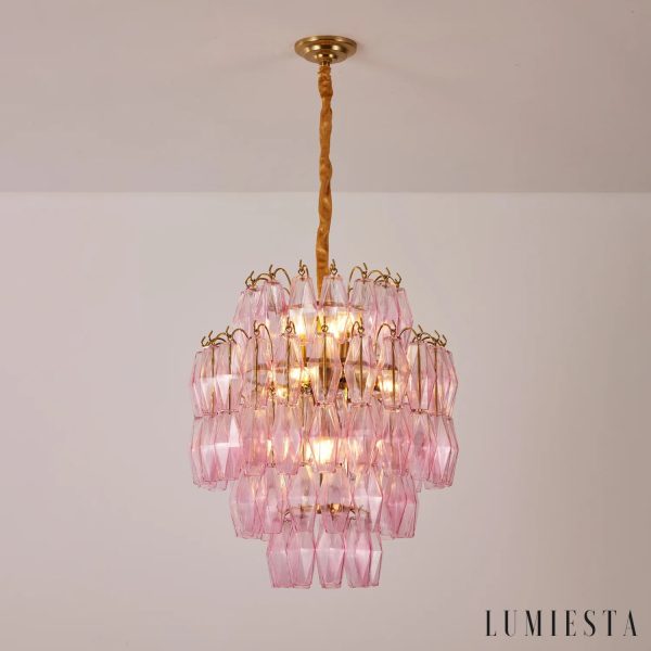 Oliva - lampa wisząca glamour z mosiądzu i szkła, ujęcie pod lekkim kątem