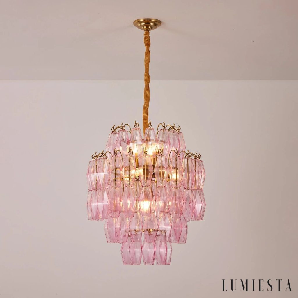 Oliva - mosiężna lampa wisząca glamour, widok na górną część konstrukcji