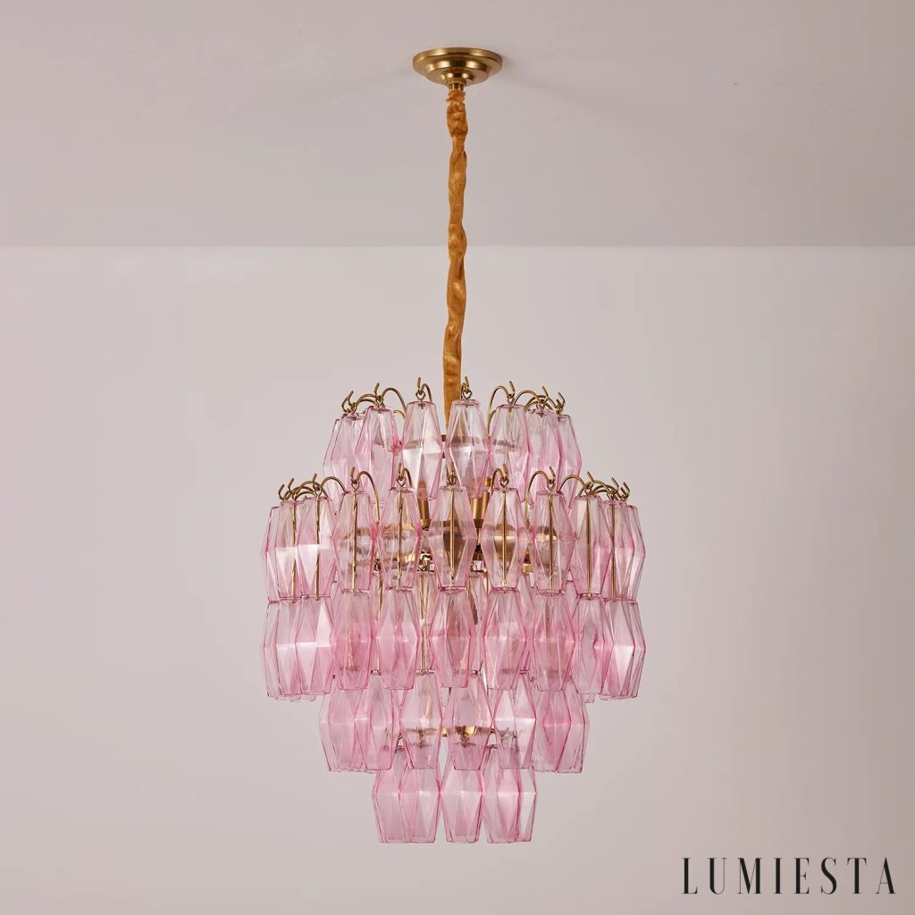 Oliva - lampa wisząca glamour, detal mosiężnych ramion i szklanych elementów