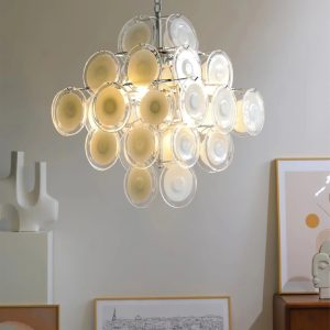 Onda - lampa wisząca nikiel białe szkło z bocznym ujęciem ramion