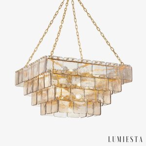 Lampa wisząca złota ze szkłem bursztynowym - Opera Ø91/46 cm, widok całości