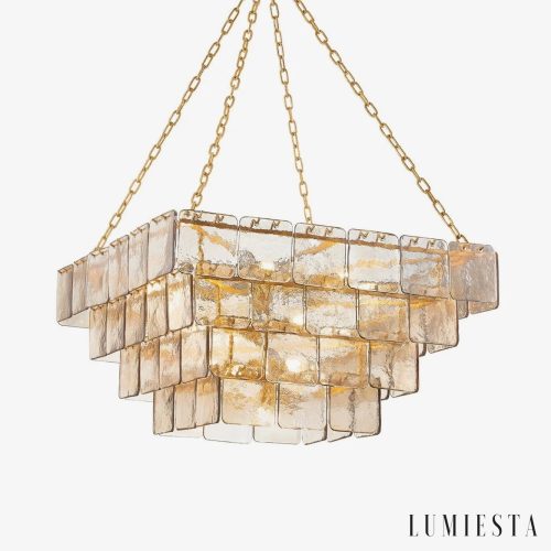 Lampa wisząca złota ze szkłem bursztynowym - Opera Ø91/46 cm, widok całości