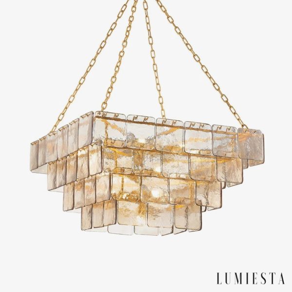 Lampa wisząca złota ze szkłem bursztynowym - Opera Ø91/46 cm, widok całości