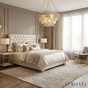 Opera - złota lampa wisząca ze szkłem bursztynowym, widok z dołu