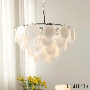Żyrandol Orione, dekoracyjny widok lampy wiszącej ze szkła i metalu