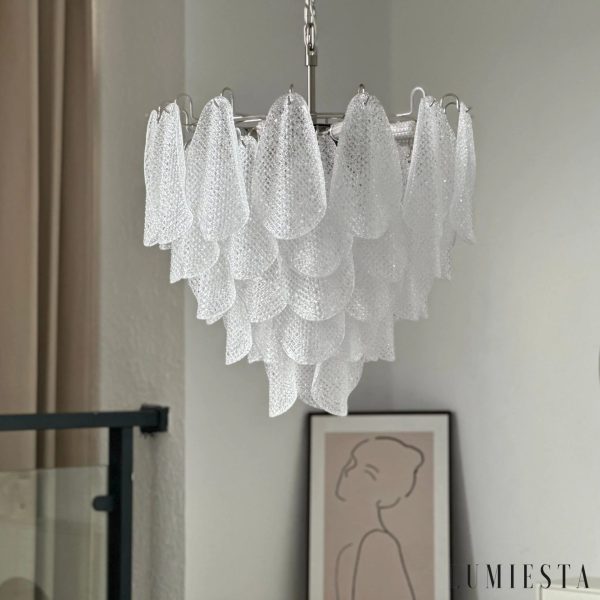 Biało-metalowa lampa wisząca nowoczesna Oro, widok całości z przodu